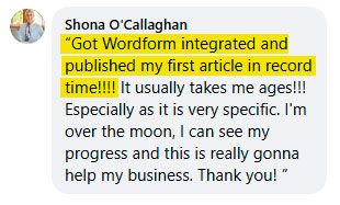 Facebook comment from a Wordform customer on the quality of the research and citations in their posts