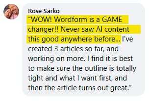 Facebook comment from a Wordform customer describing the traffic they have seen since switching to it