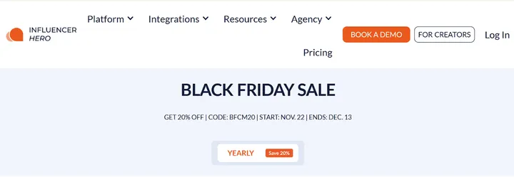 Influencer Hero's Black Friday offer