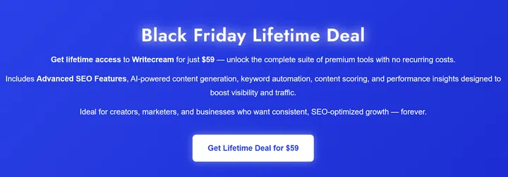 Writecream's Black Friday offer